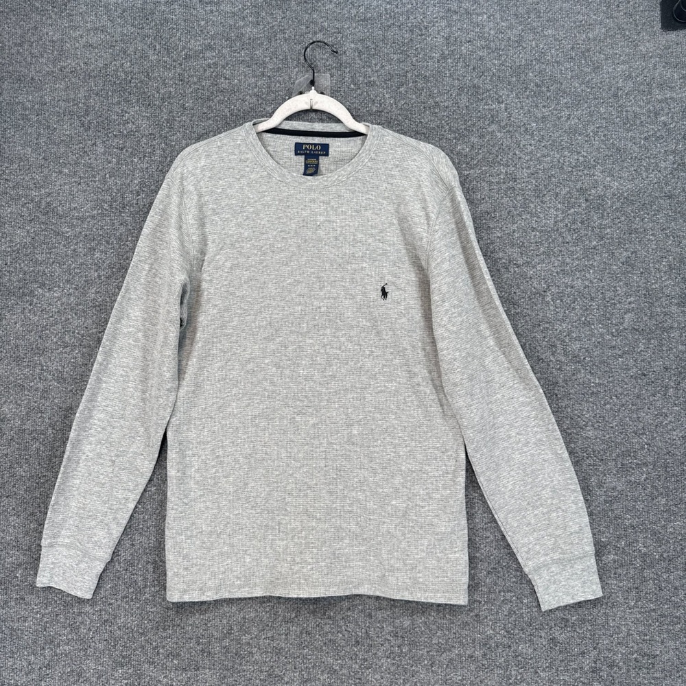 Polo Ralph Lauren Thermal Shirt Mens Medium Gray Waffle Knit Long Sleeve Lounge